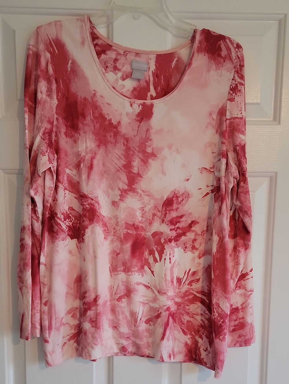 Chico's Pink & White Scoop Neck Long Sleeve Top, Size L (2)